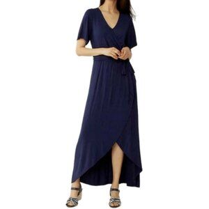 New Terrera Navy Blue Aster Wrap Maxi Dress Bamboo Size Medium bin 3L